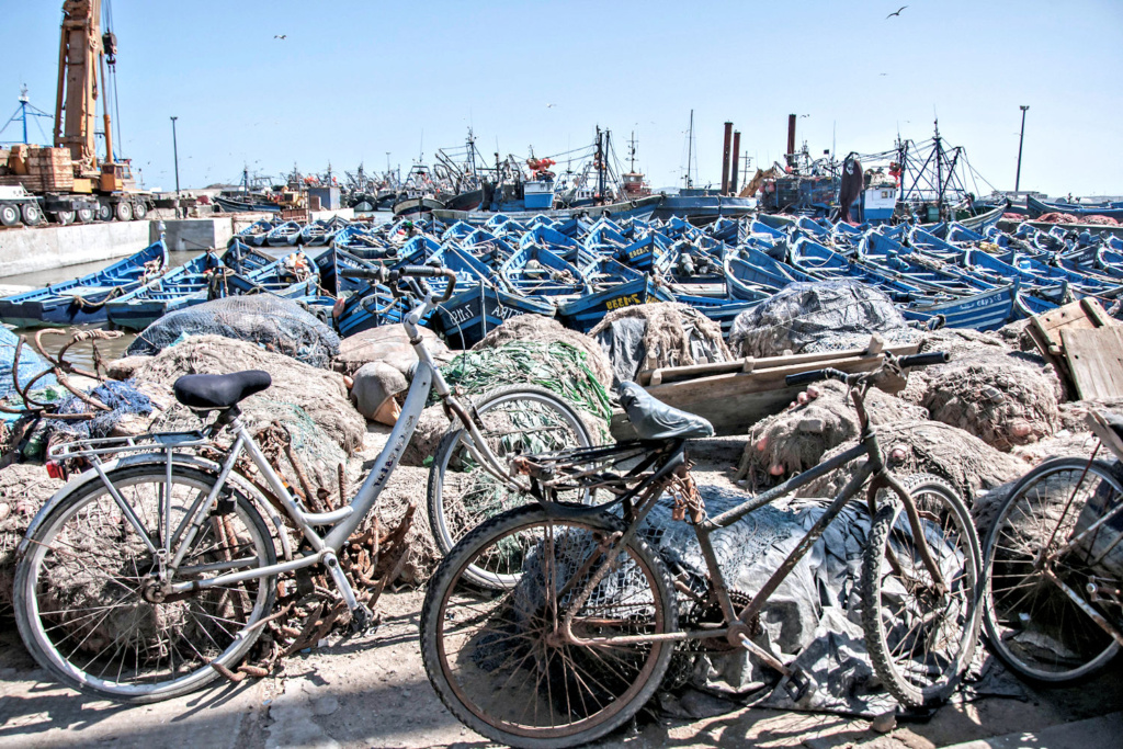 bici e barche al porto di Essaouira